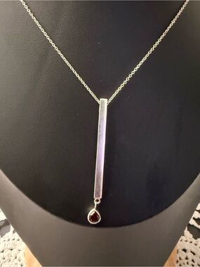 Sterling Bar Necklace with Garnet Teardrop Accent